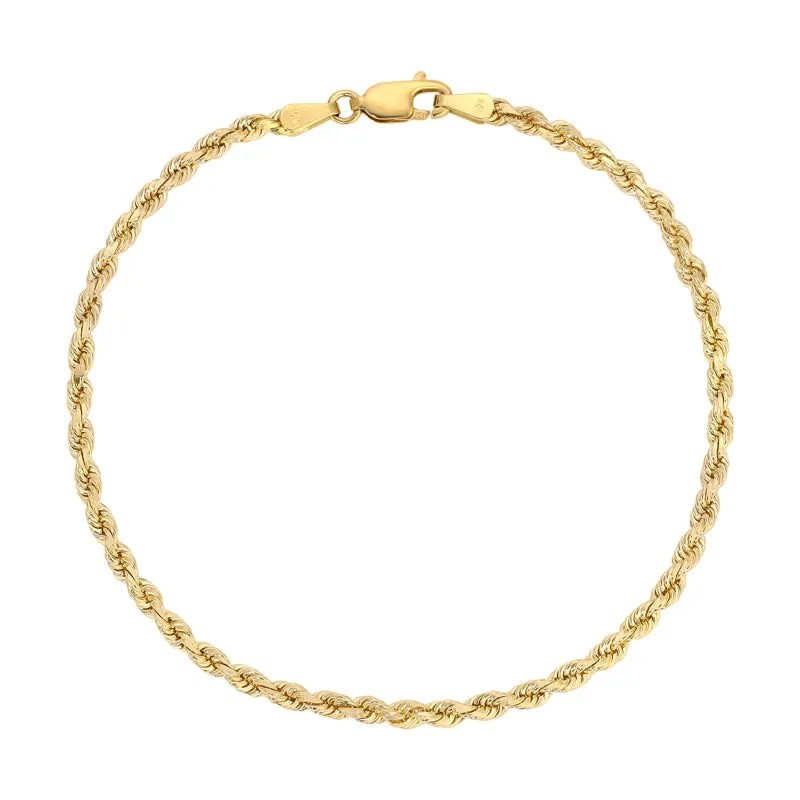 10K Yellow 3.00mm-7.00mm Diamond CUT Hollow ROPE Bracelets