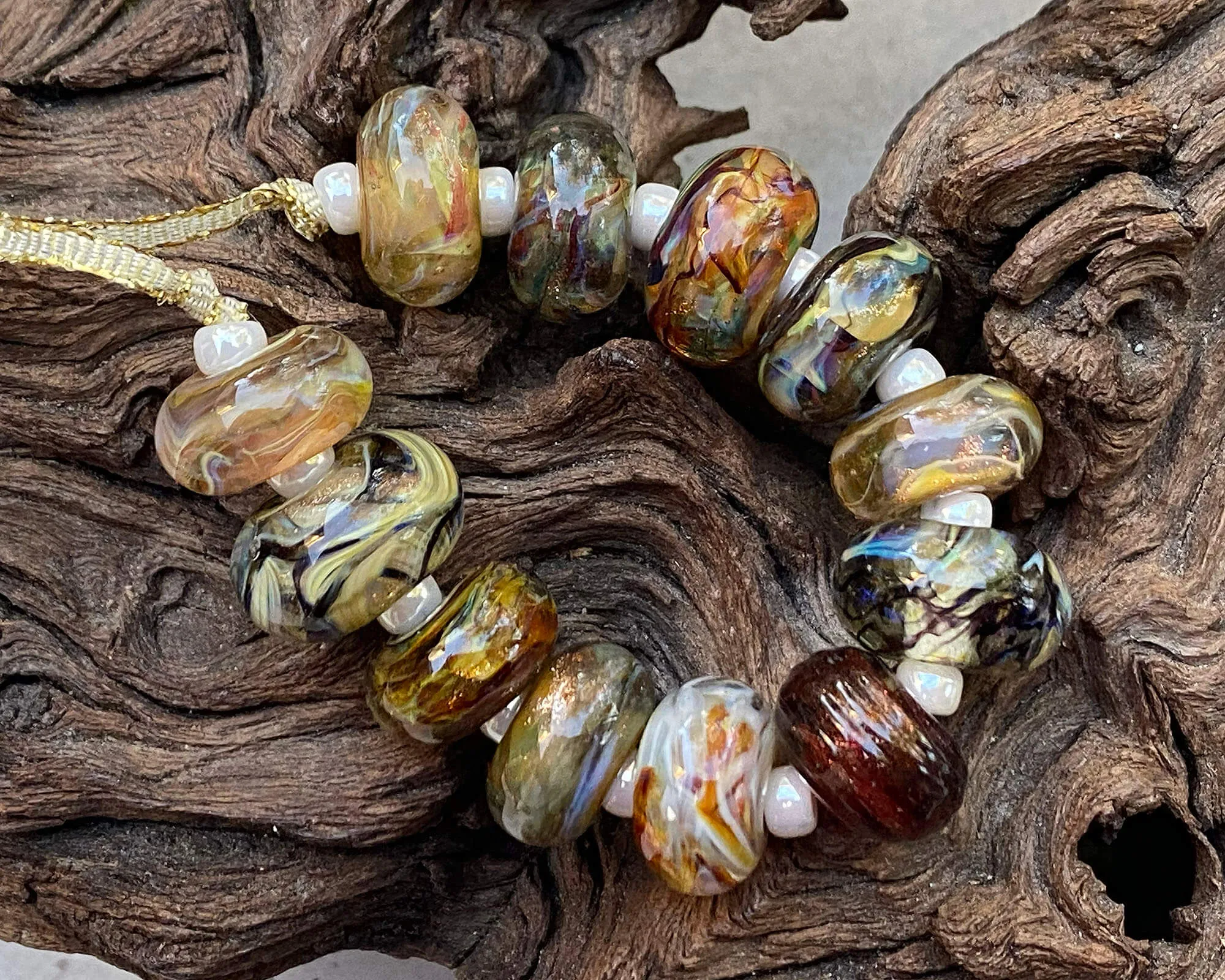 12 Brown Orphan Lampwork Beads Mix SRA