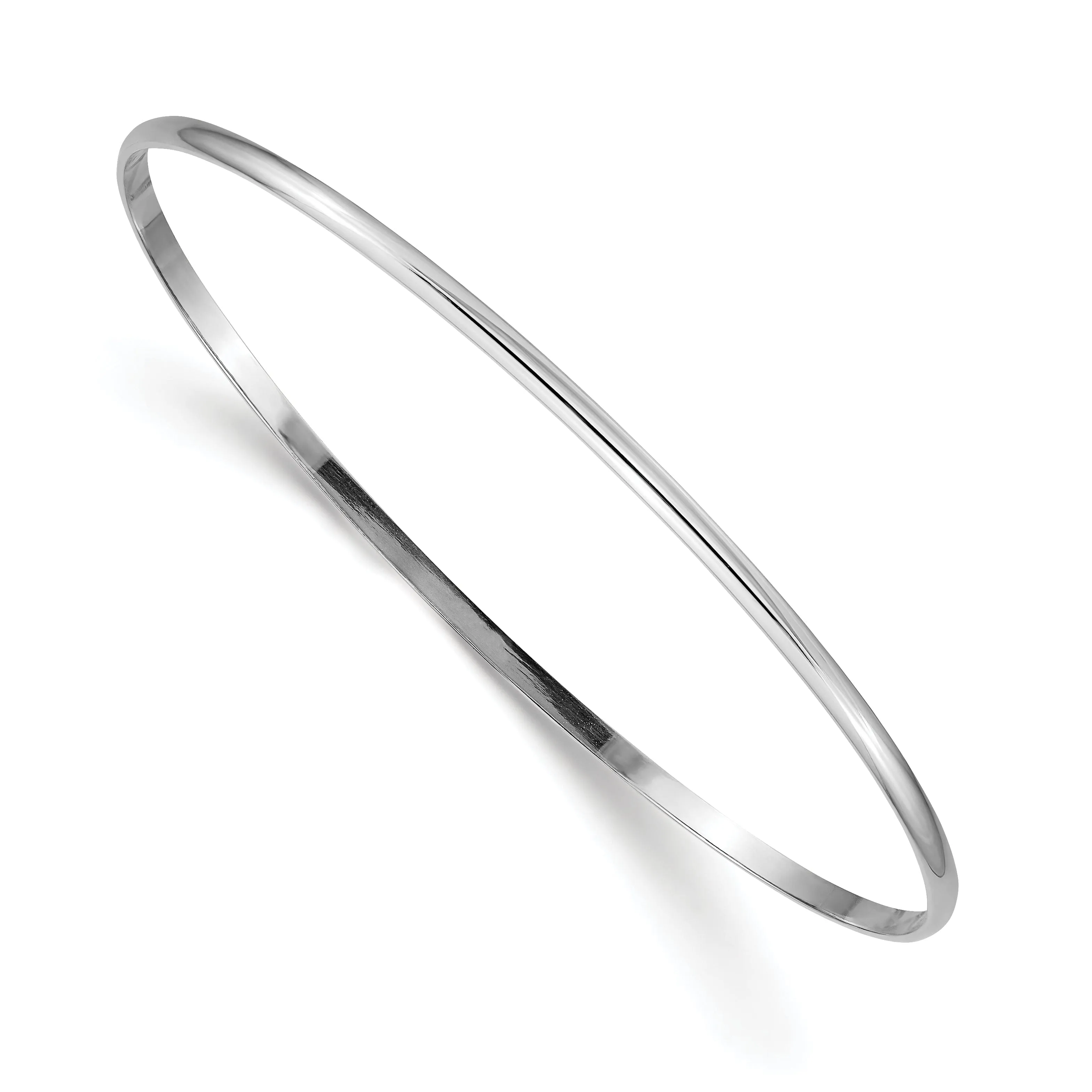 14k White Gold 2MM Solid Half-Round Slip-On Bangle