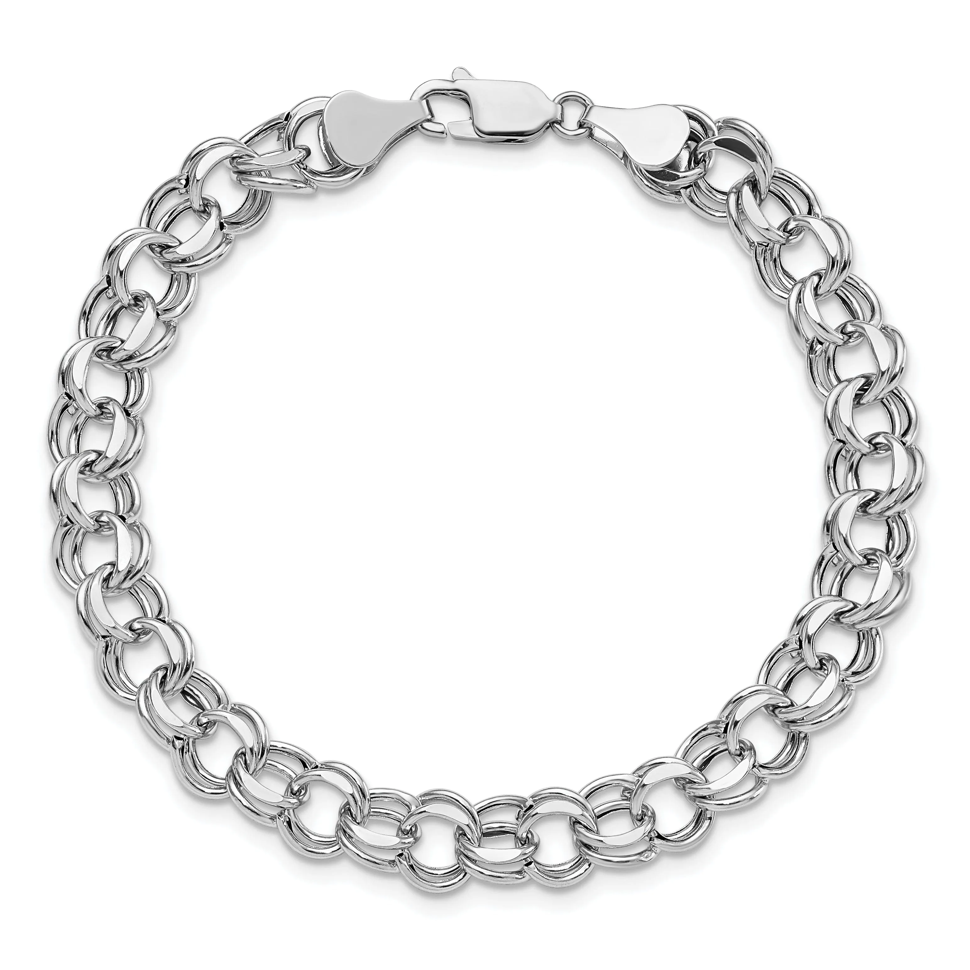 14K White Gold Charm Bracelet - Diamond Cut, 7.5-MM Wide Link, 8.25-inch