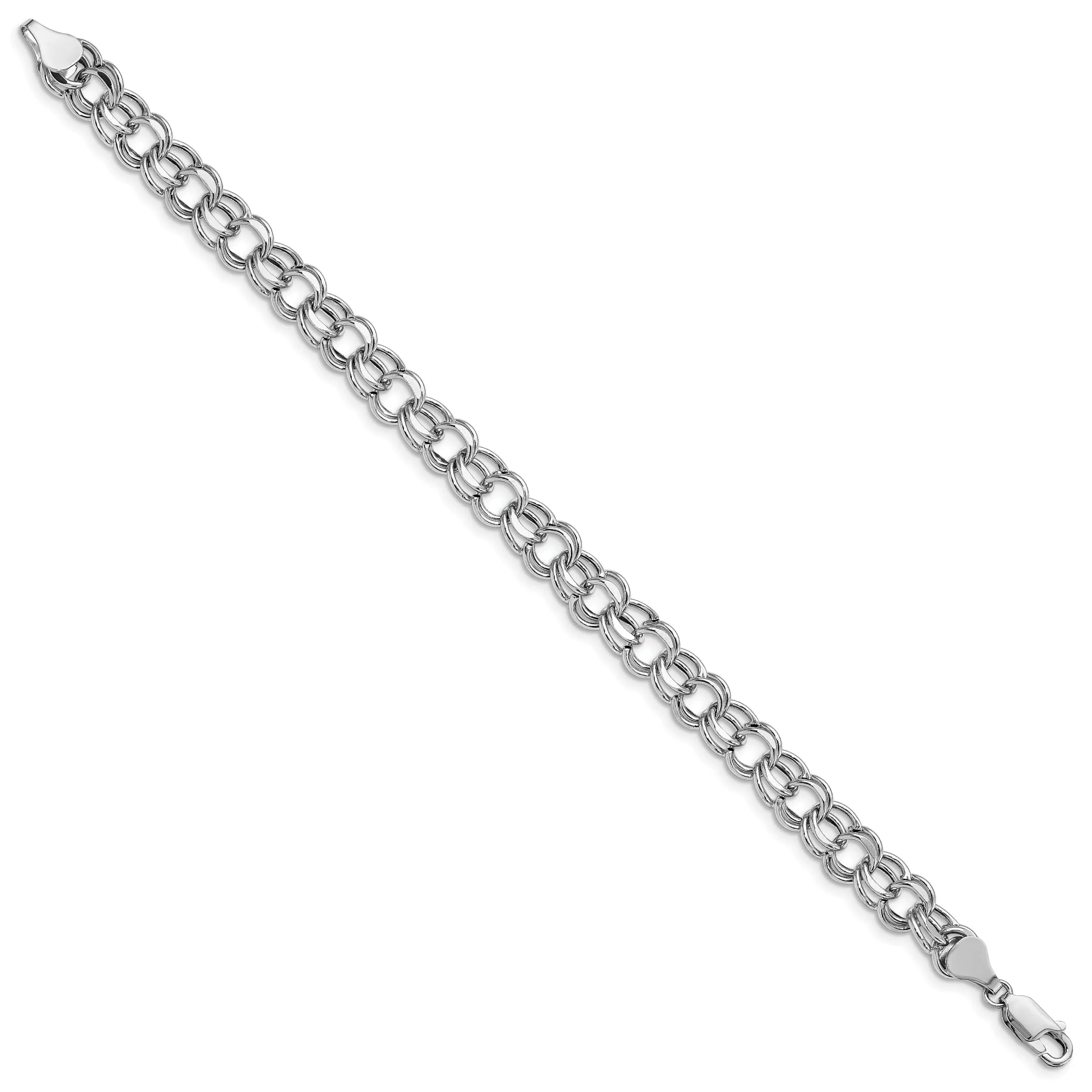 14K White Gold Charm Bracelet - Diamond Cut, 7.5-MM Wide Link, 8.25-inch