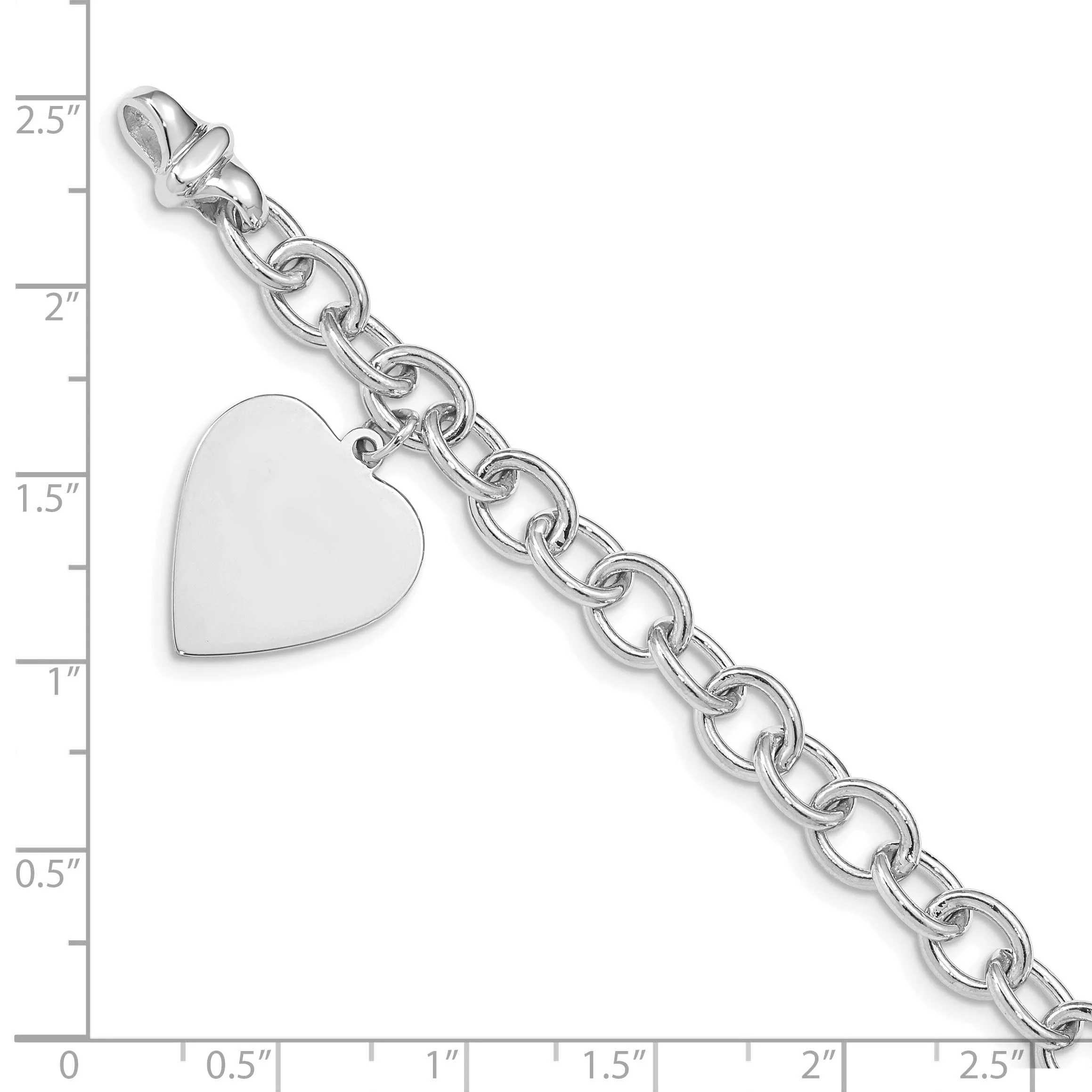 14k white gold heart link charm bracelet 8.5-Inch 17.5-mm width