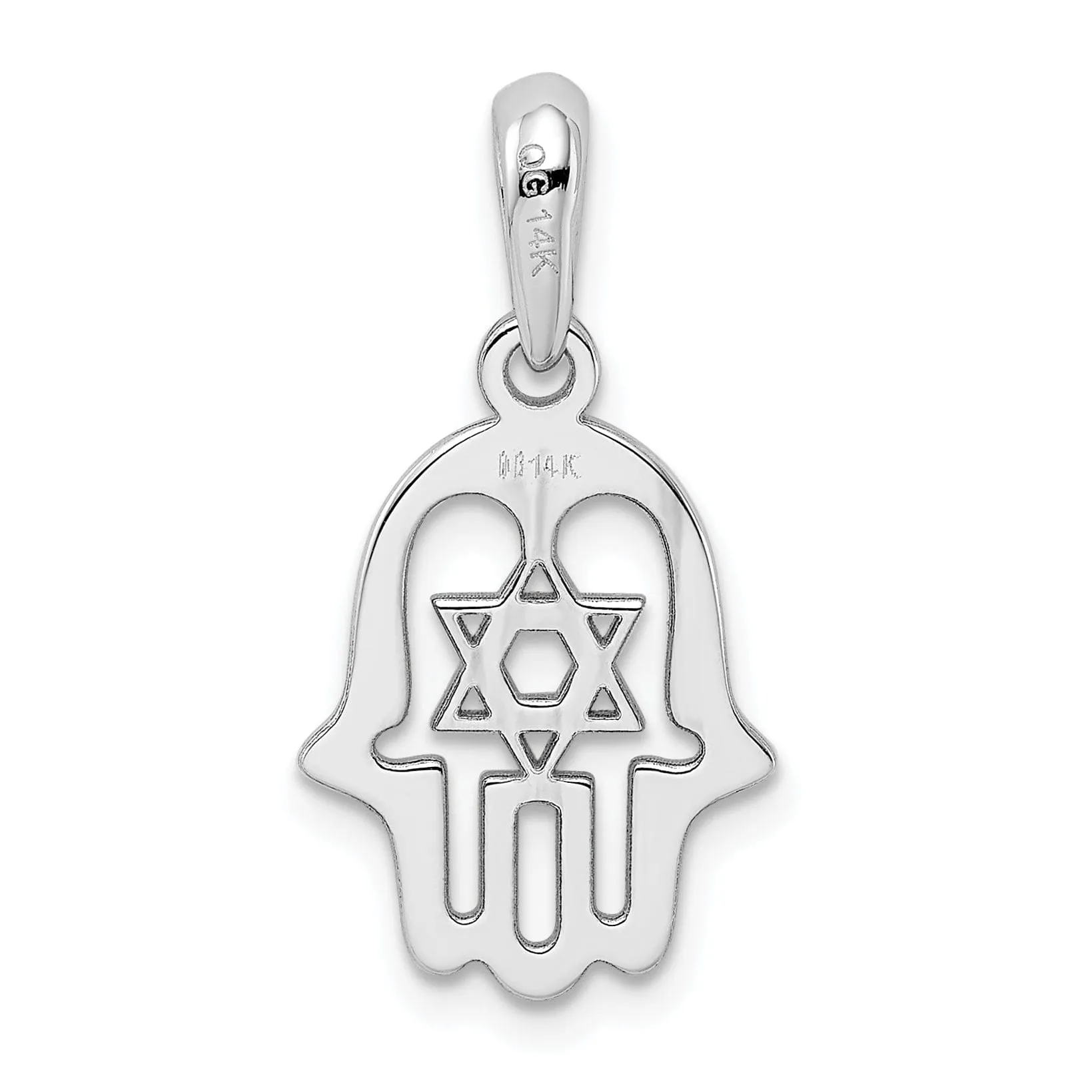 14k White Gold Polished Finish Chamseh in Star of David Charm Pendant