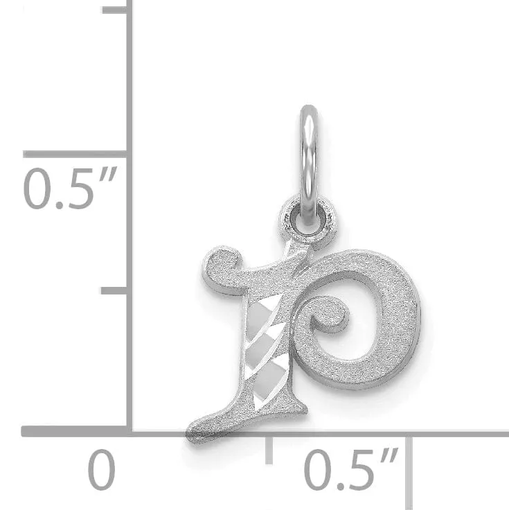 14k White Gold  Small Script Design Letter P Initial Charm Pendant