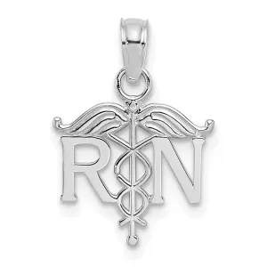 14K White Gold Textured Polished Finish Solid R.N Registered Nurse Charm Pendant