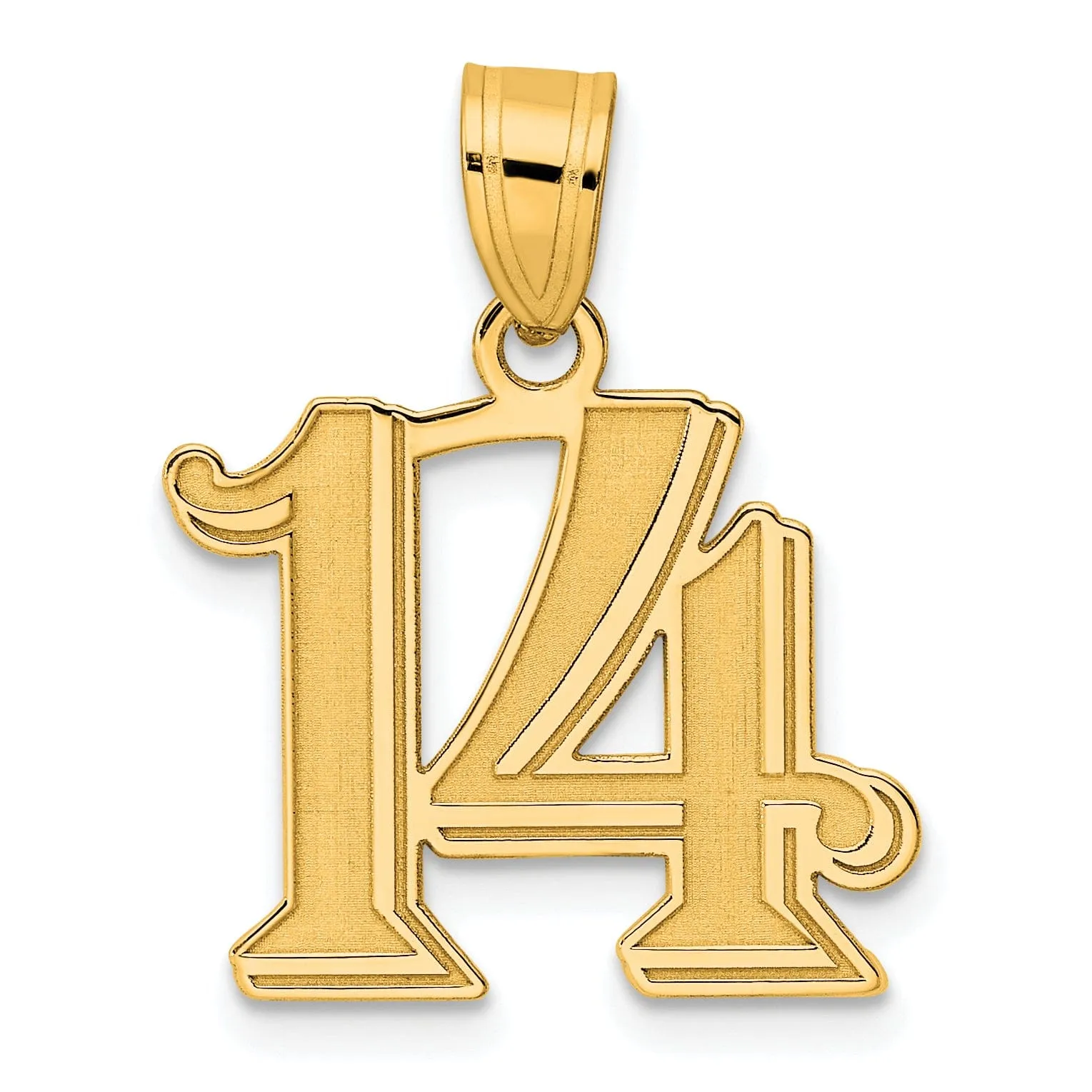 14k Yellow Gold Polished Etched Finish Number 14 Charm Pendant