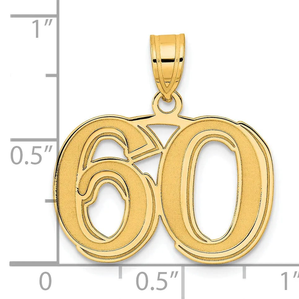 14k Yellow Gold Polished Etched Finish Number 60 Charm Pendant