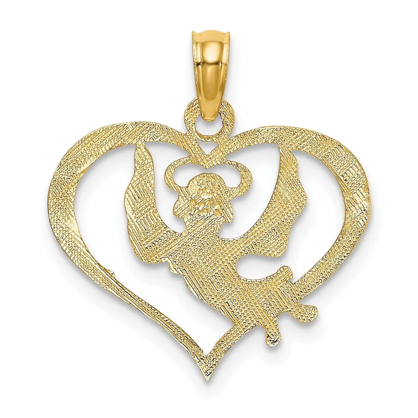 14K Yellow Gold Polished Finish Flat Back Angel In Heart Pendant