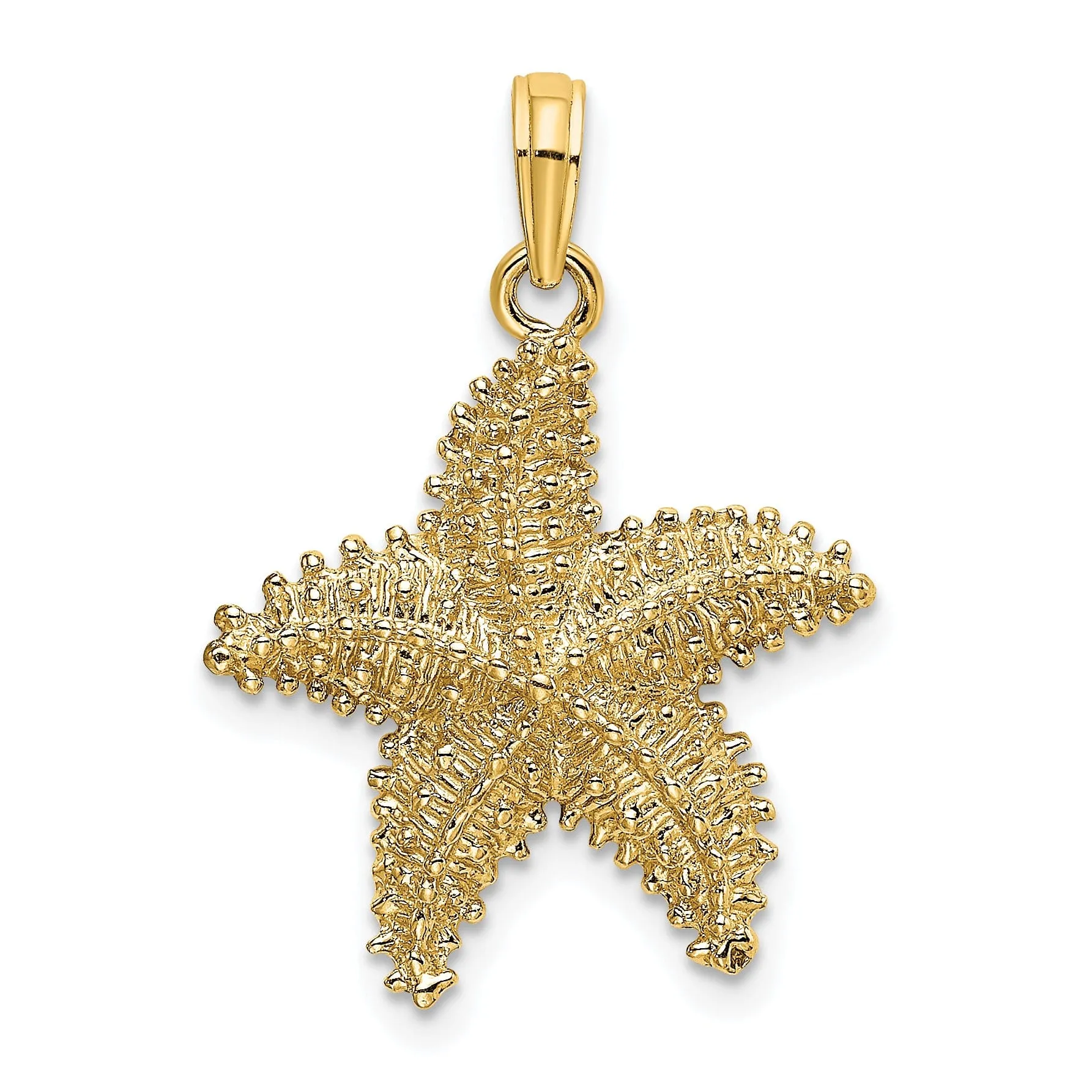 14K Yellow Gold Textured Polished Finished Starfish Bead Design Charm Pendant