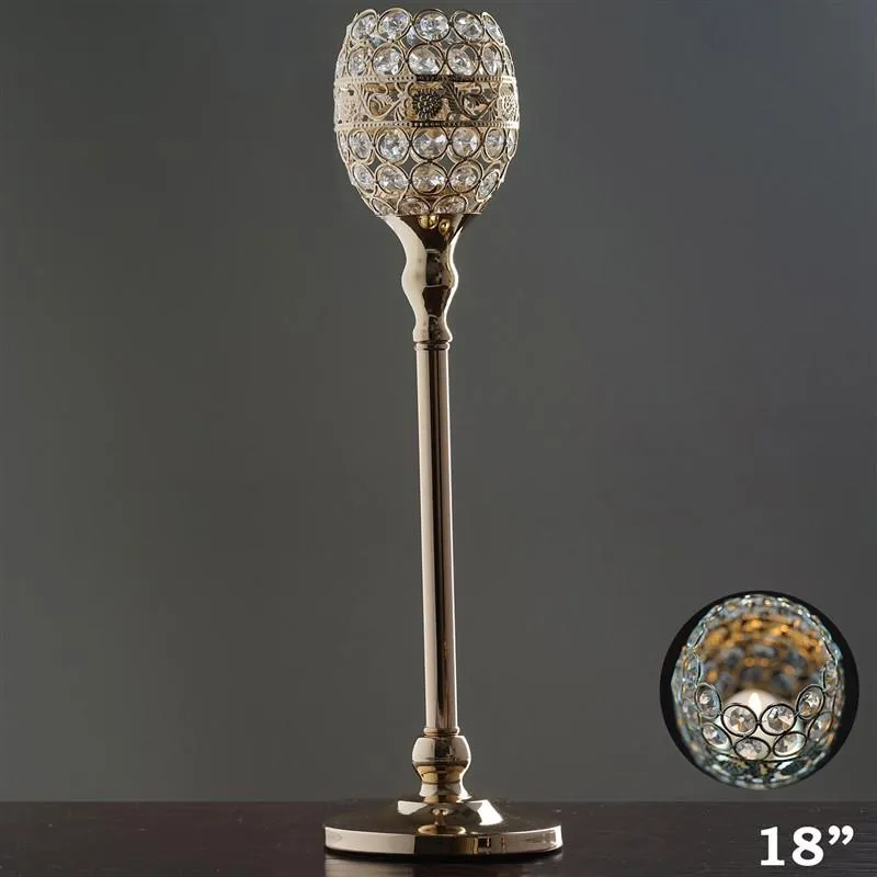 18" Tall Crystal Beaded Candle Holder Goblet Votive Tealight Wedding Chandelier Centerpiece - Gold - BUY ONE GET ONE FREE