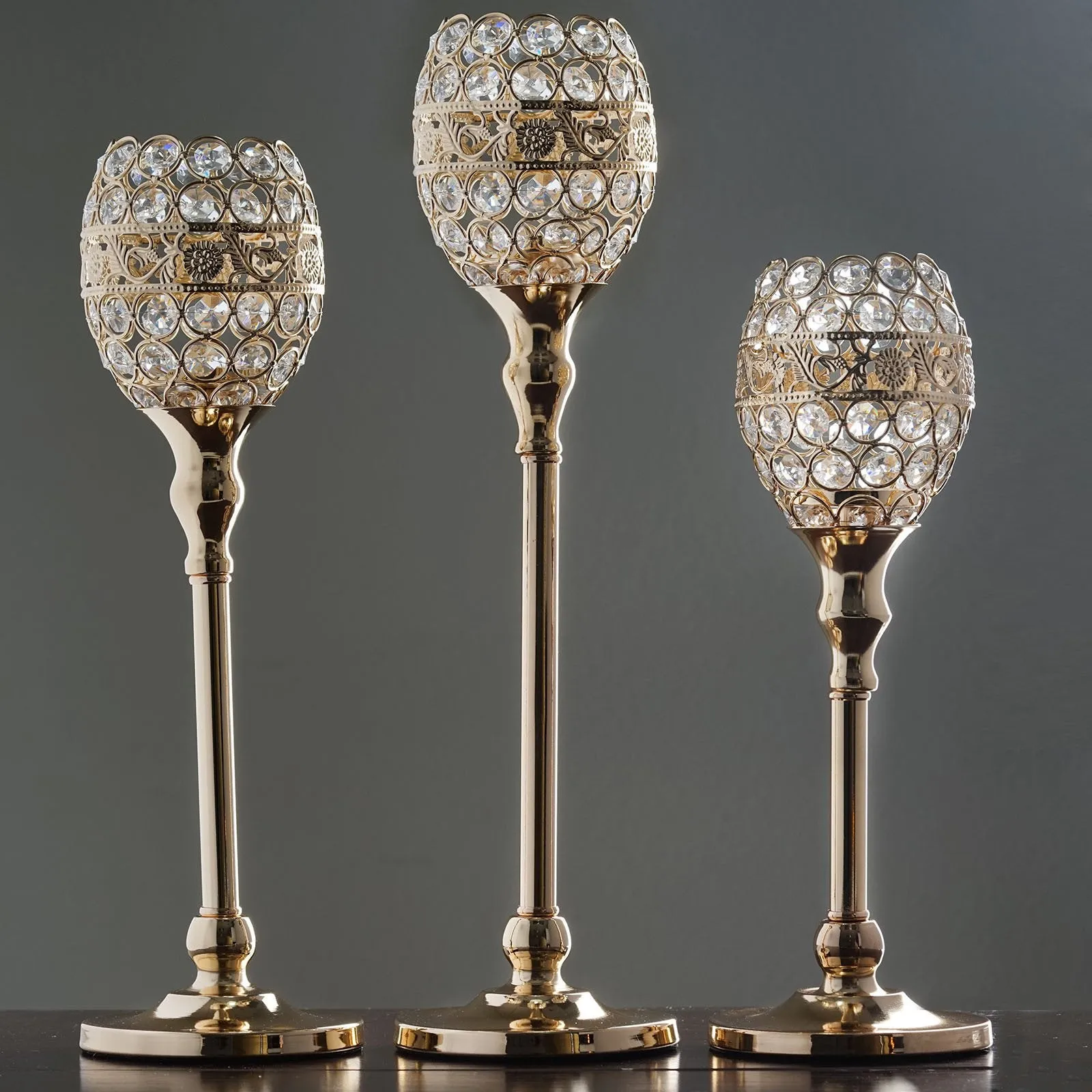 18" Tall Crystal Beaded Candle Holder Goblet Votive Tealight Wedding Chandelier Centerpiece - Gold - BUY ONE GET ONE FREE