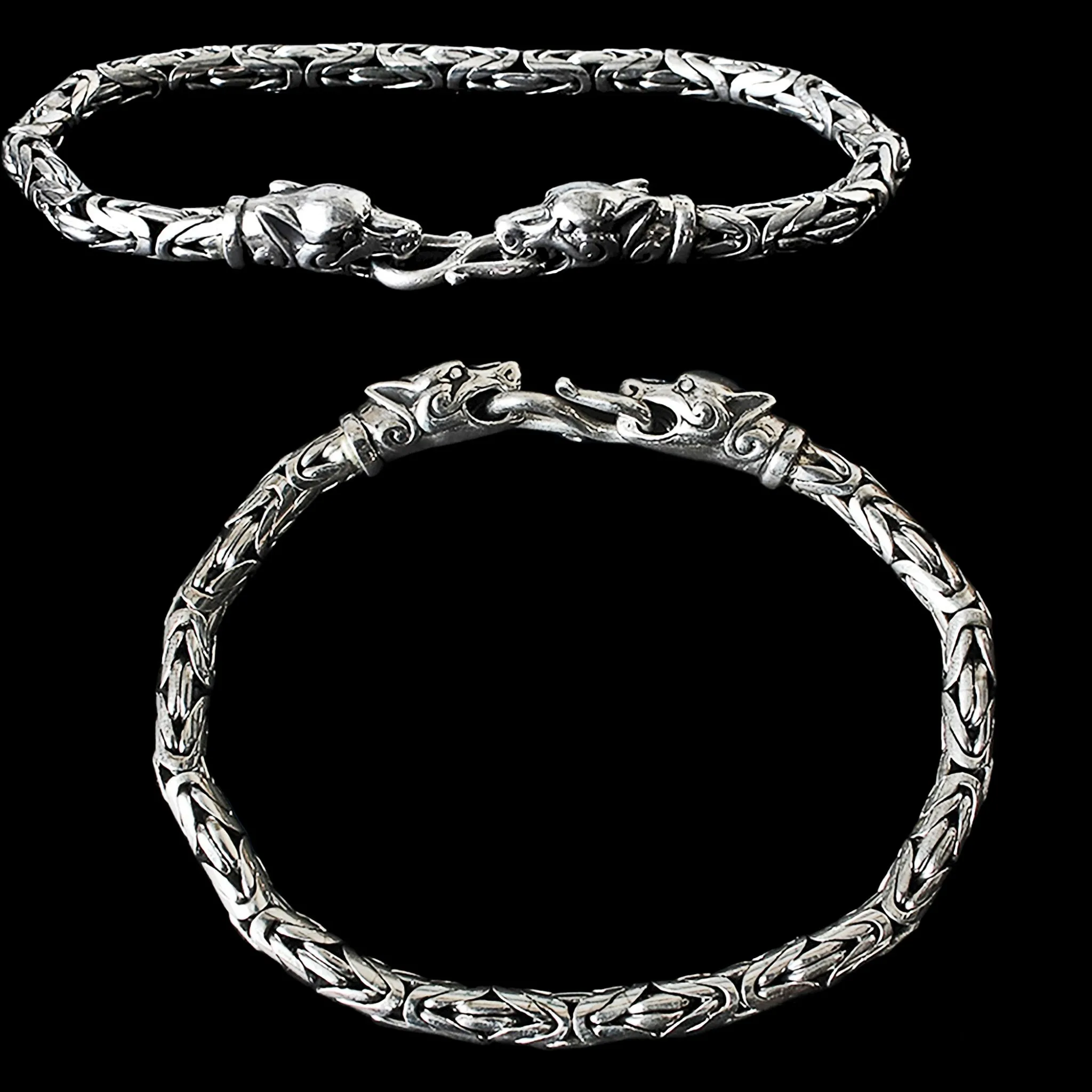 5mm Silver King Bracelet With Ferocious Wolf Heads