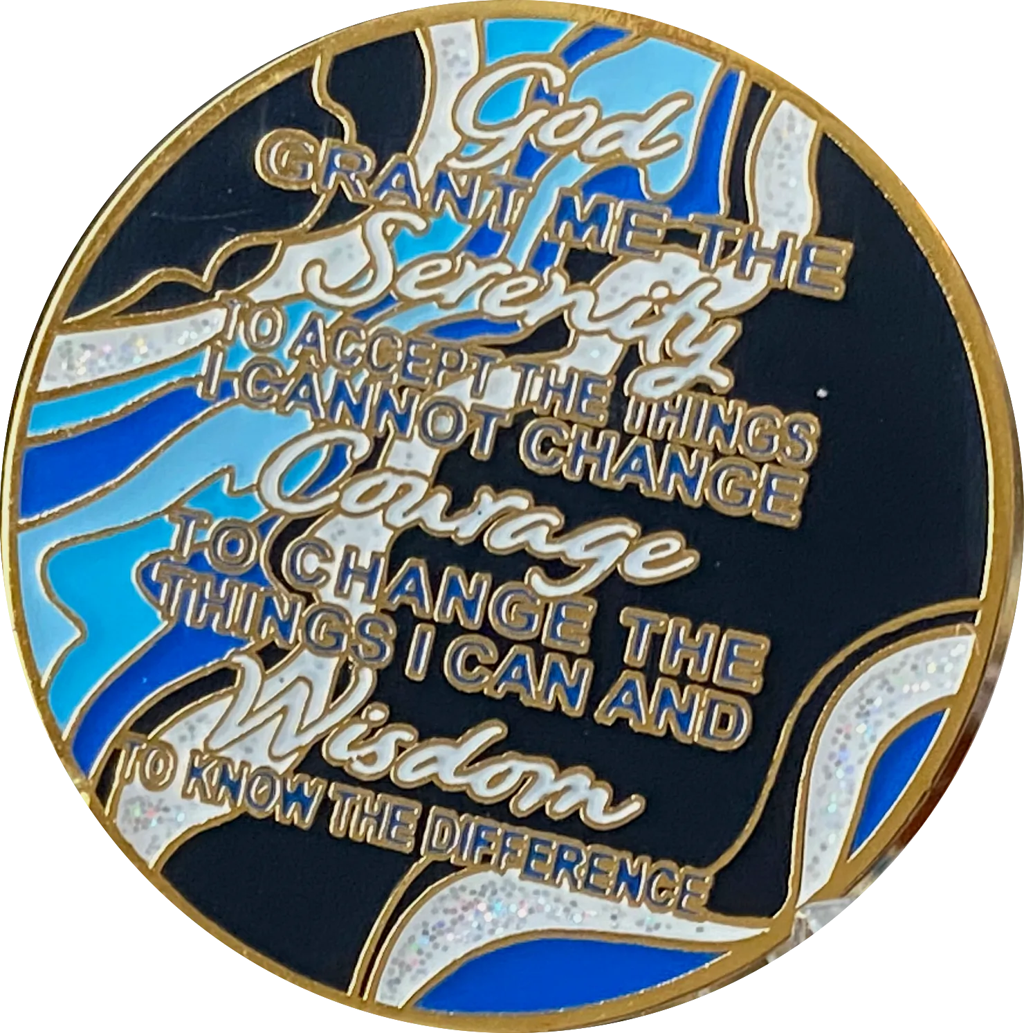 8 Year AA Medallion Elegant Navy Blue Marble Gold Sobriety Chip