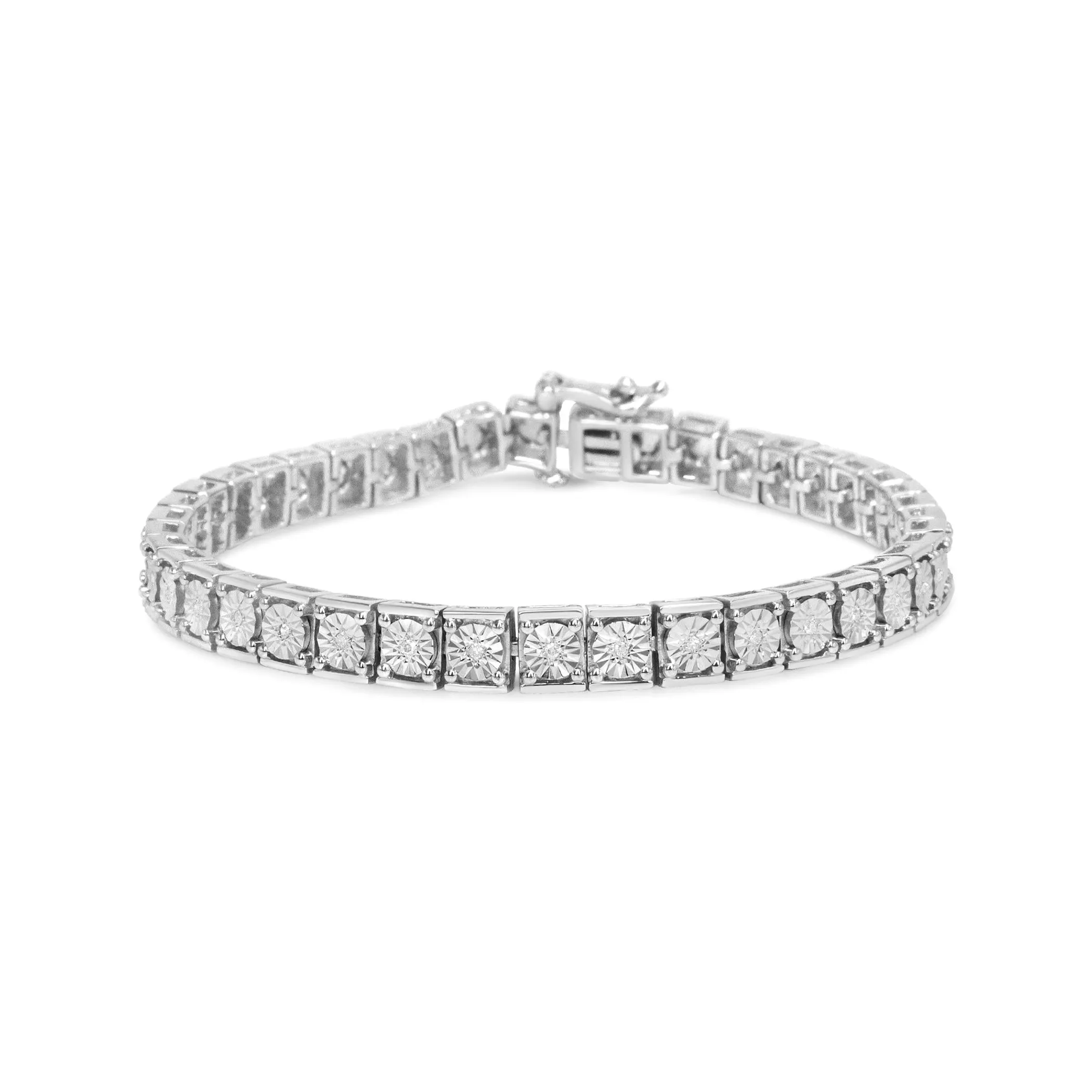 .925 Sterling Silver 1/10 Cttw Miracle Set Diamond and Beaded Tennis Link Bracelet (I-J Color, I2-I3 Clarity) - 7.25" Inches