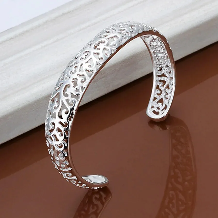 925 Sterling Silver open bangle bracelet for women lady girl cute favorite gift retro charm exquisite circular fashion jewelry