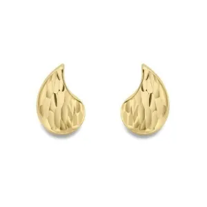 9ct Gold Teardrop Diamond Cut Studs, Sparkling Finish, 12mm, 1.20g, Gift box included