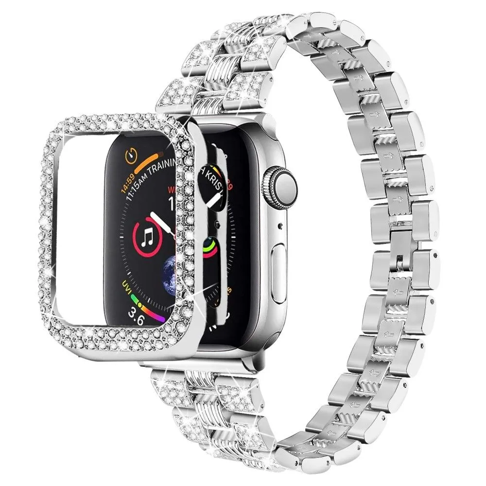 Apple Watch (45mm) rhinestone stainless steel watch strap   cover - Silver / Silver