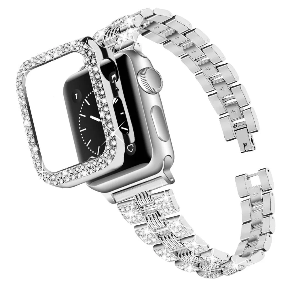 Apple Watch (45mm) rhinestone stainless steel watch strap   cover - Silver / Silver