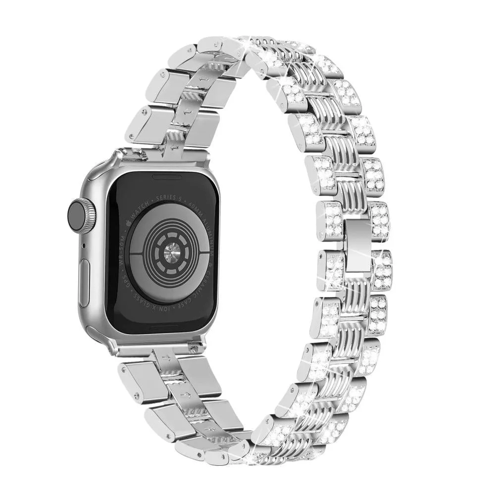 Apple Watch (45mm) rhinestone stainless steel watch strap   cover - Silver / Silver