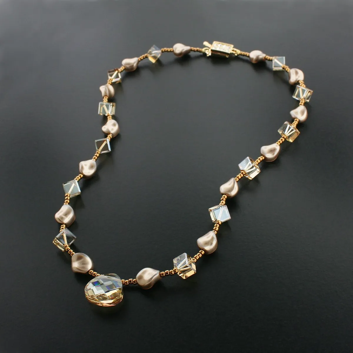 Beaded Champagne Necklace with Drop