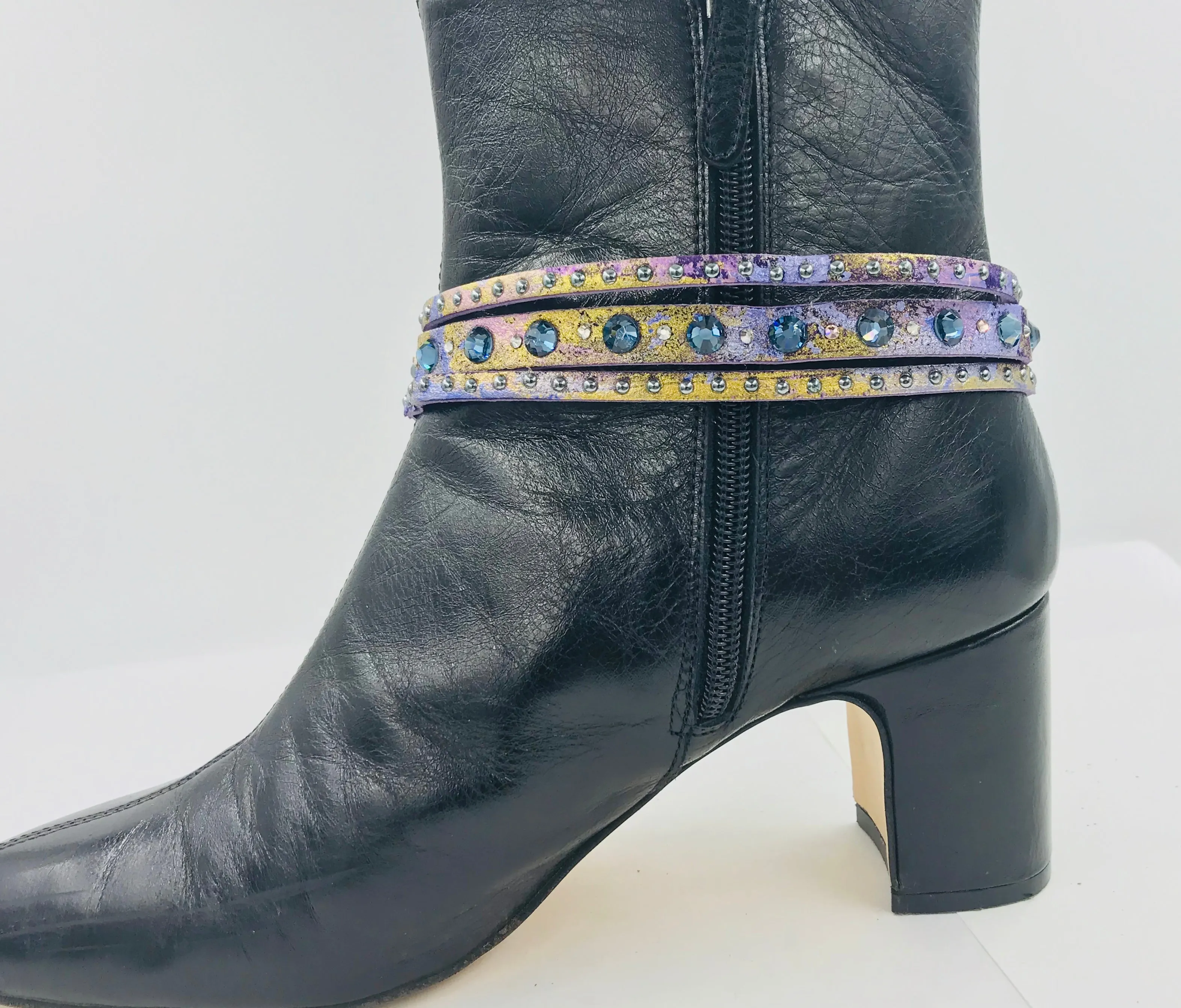 Big Stone Triple Treat Bracelet/Choker/Boot Cuff - "Denim Blue Dance"