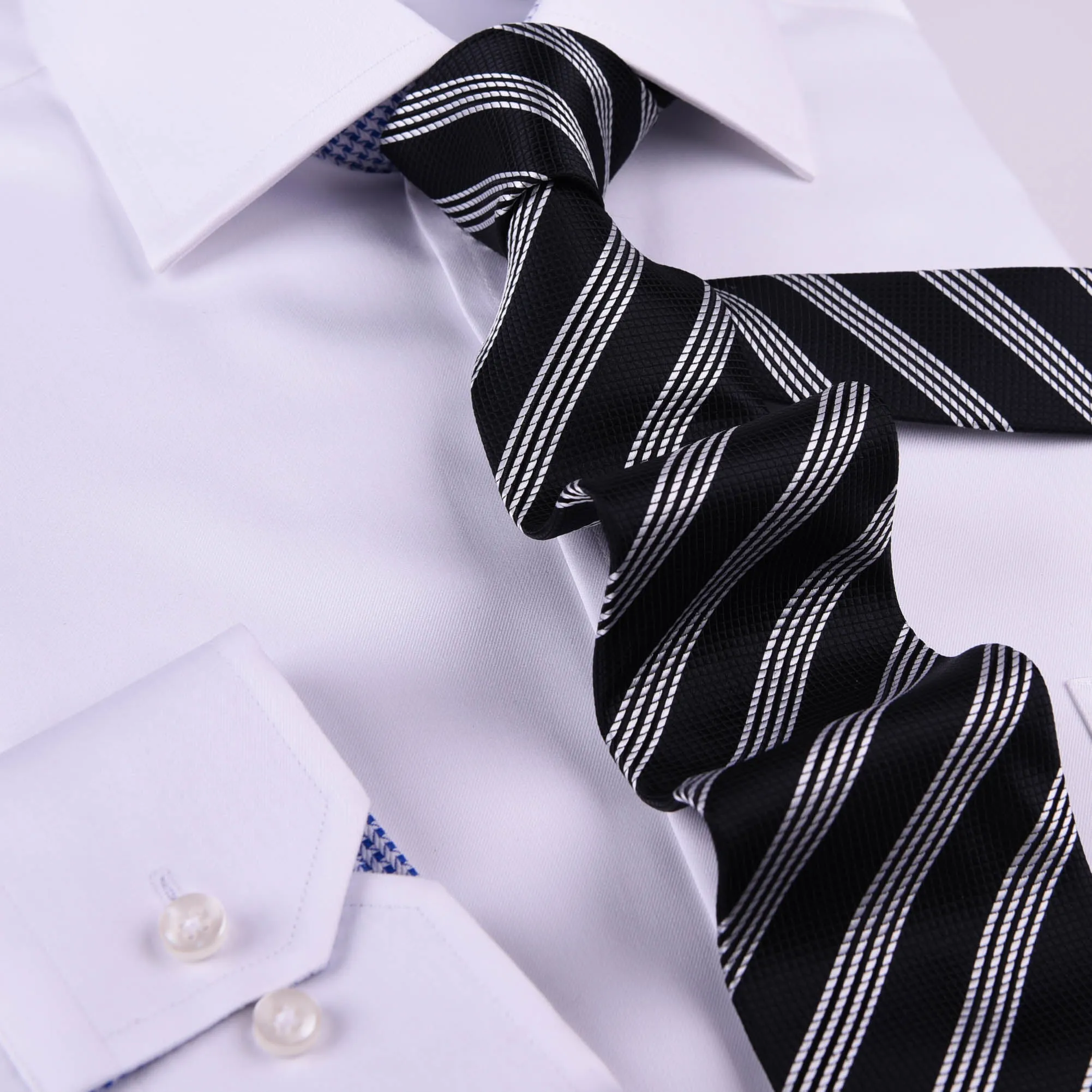 Black & Silver Stripe Formal Business Striped 3" Tie Mens Professional Fashion