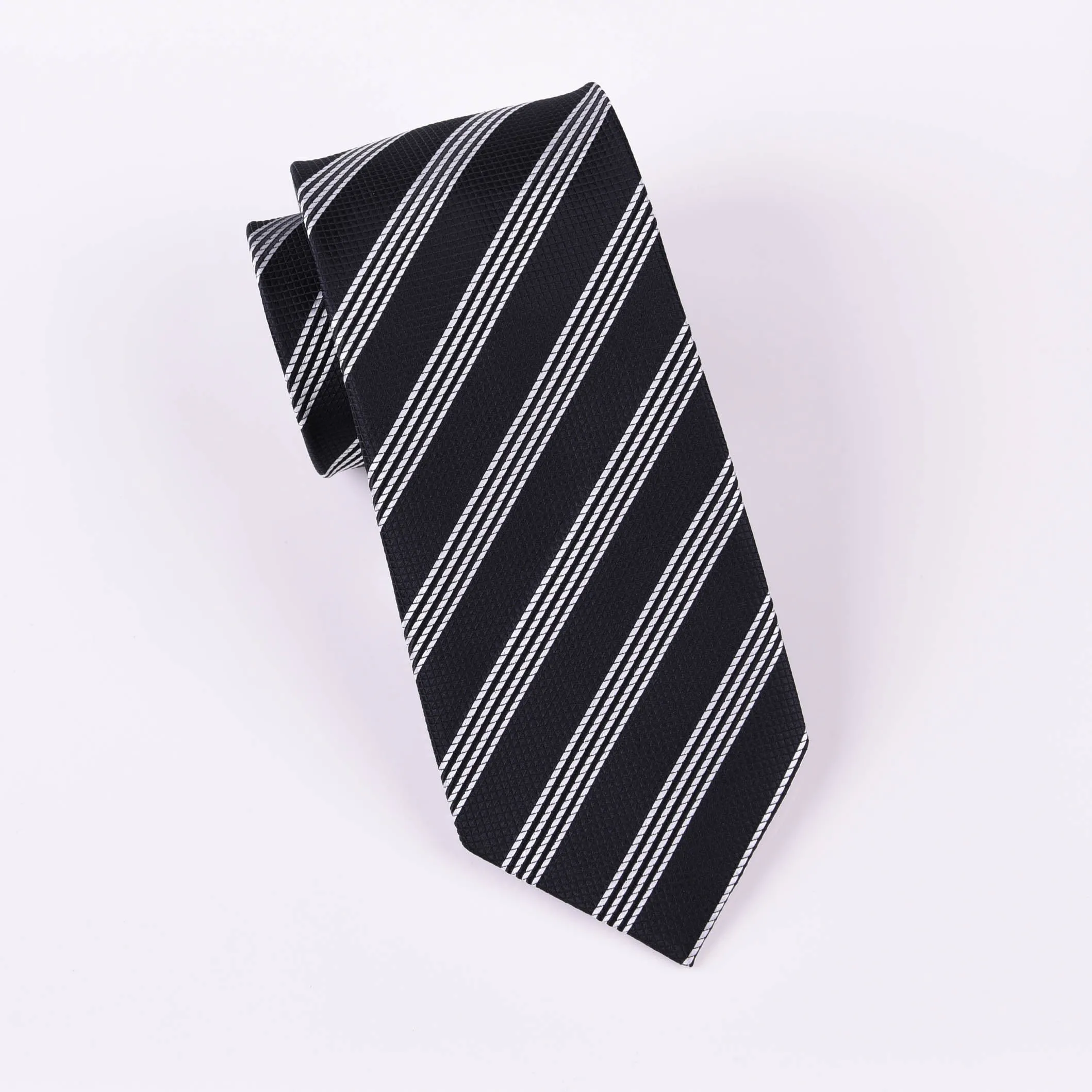 Black & Silver Stripe Formal Business Striped 3" Tie Mens Professional Fashion