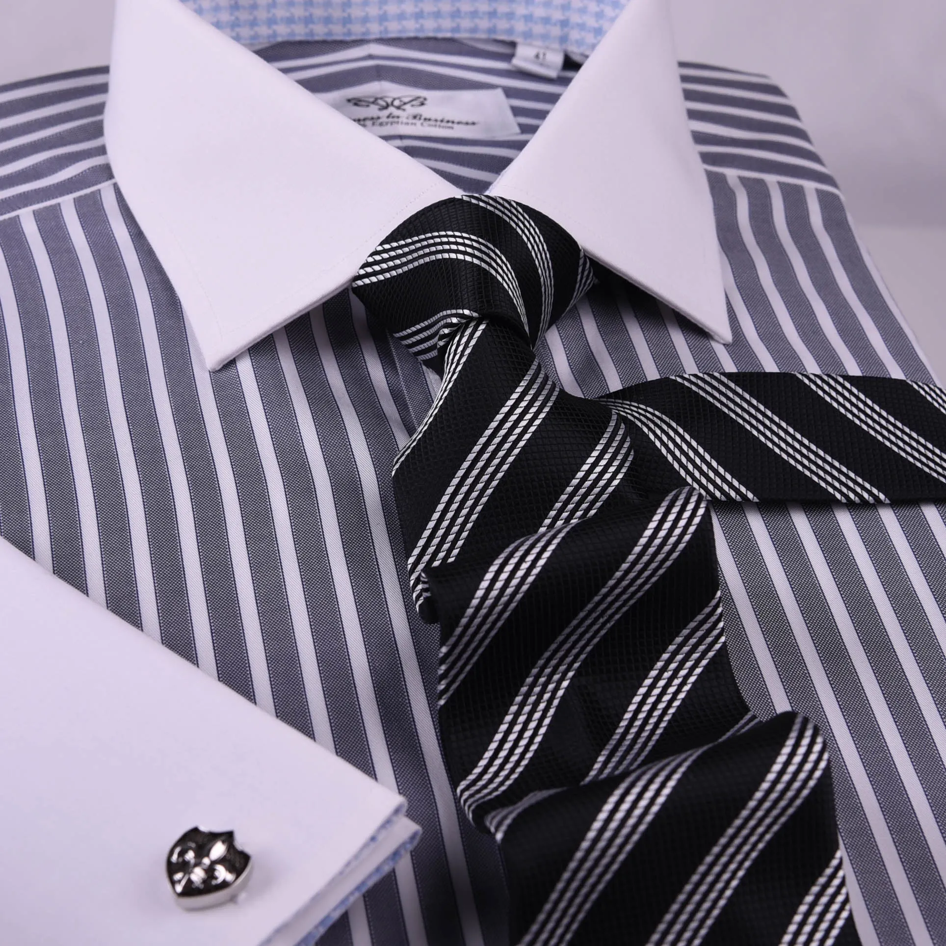 Black & Silver Stripe Formal Business Striped 3" Tie Mens Professional Fashion