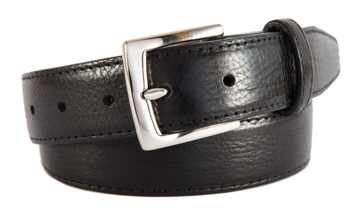 Black Glossy Leather Belt, Signature Buckle (Shiny Silver)