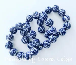 Blue & White Chinoiserie Orchid Flower Bracelet