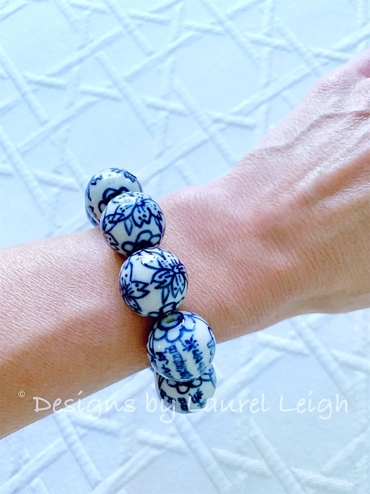 Blue & White Chinoiserie Orchid Flower Bracelet