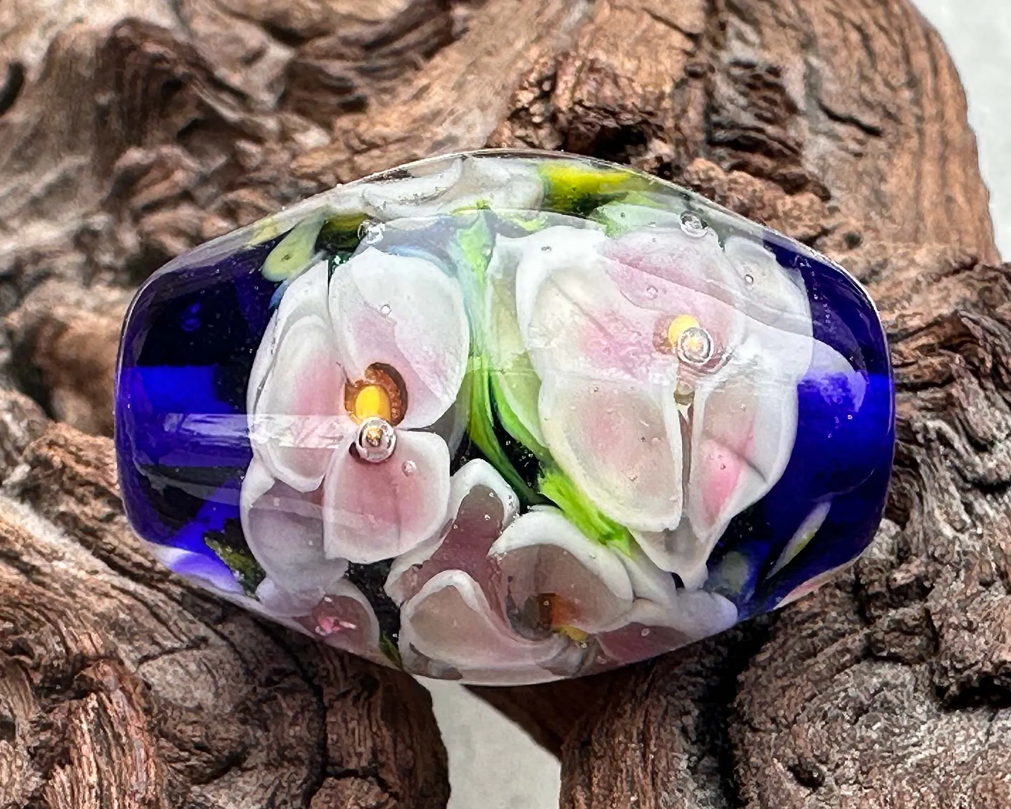 Blue Floral Lampwork Focal Bead SRA