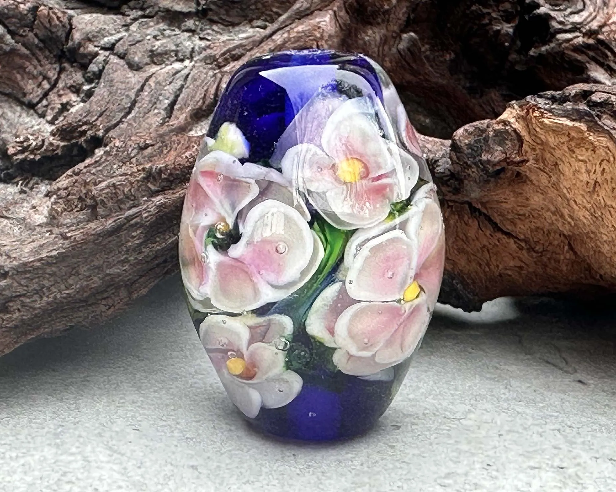 Blue Floral Lampwork Focal Bead SRA