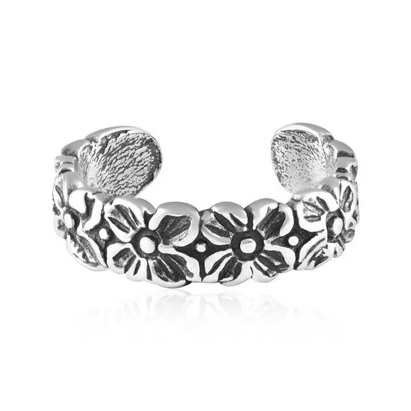 Charming Retro Flower Sterling Silver Toe Ring - Adjustable and Stylish, Durable Silver Jewelry, Summer Style