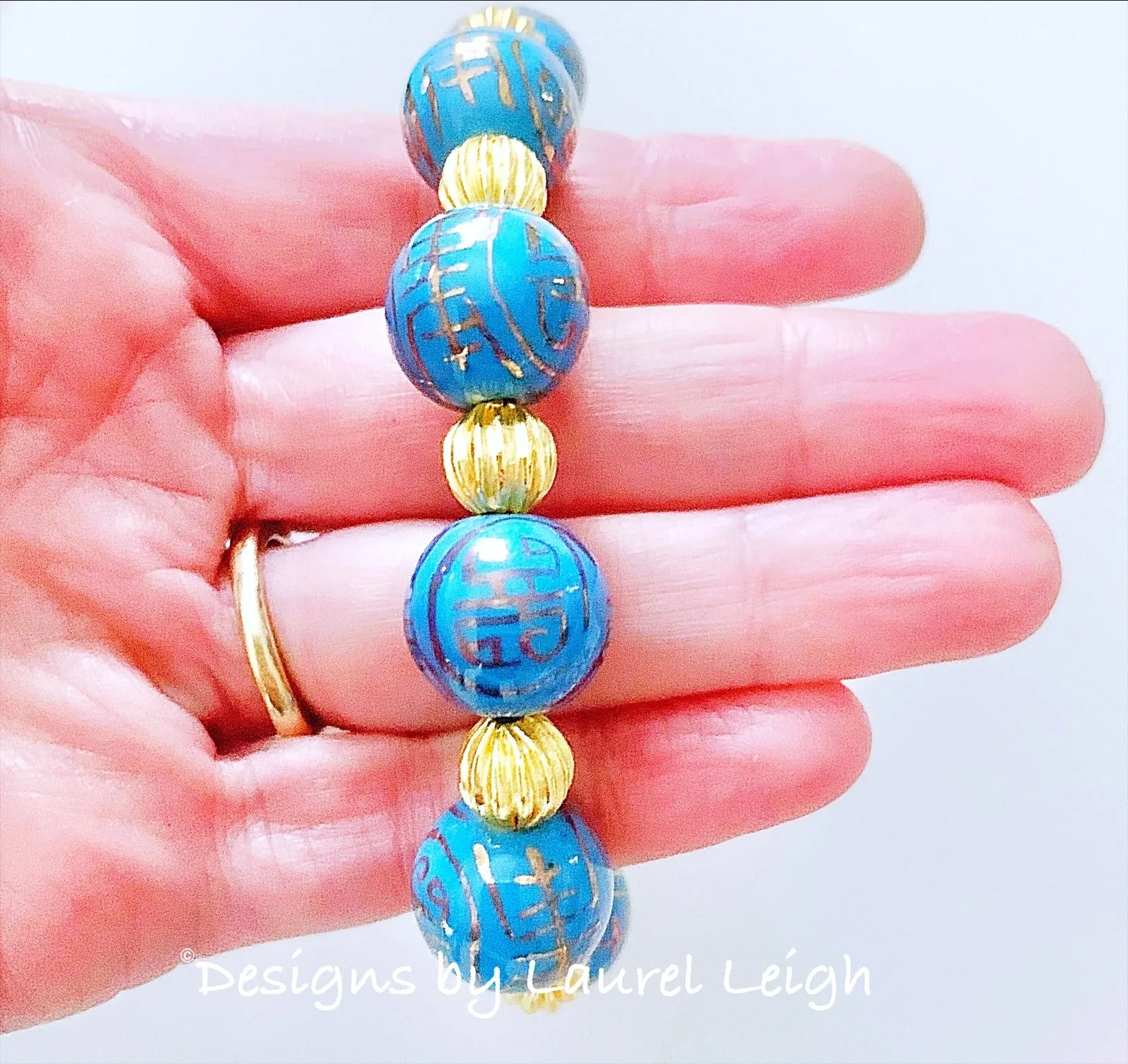 Chinoiserie French Blue & Gold Textured Bracelet