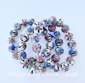 Chinoiserie Pink/Blue Peony Flower Bracelet