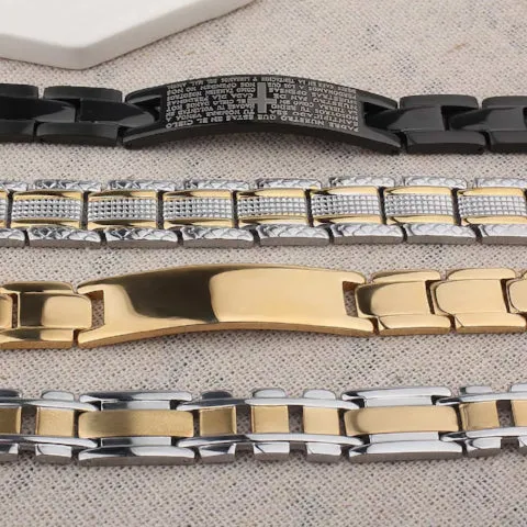 Classy Men Gold Silver Detailed Steel Bracelet