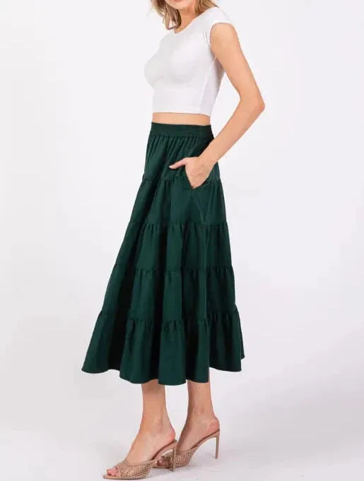 Coastal Chic Tiered Maxi Skirt with Pockets (Assorted Colors)