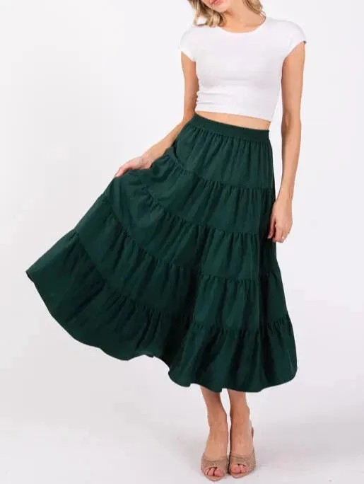 Coastal Chic Tiered Maxi Skirt with Pockets (Assorted Colors)