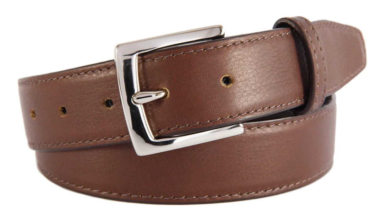 Coffee Brown Smooth Leather Belt, Signature Buckle (Shiny Silver)