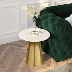 Conan Natural Marble Stone Marble Side Table, Gold