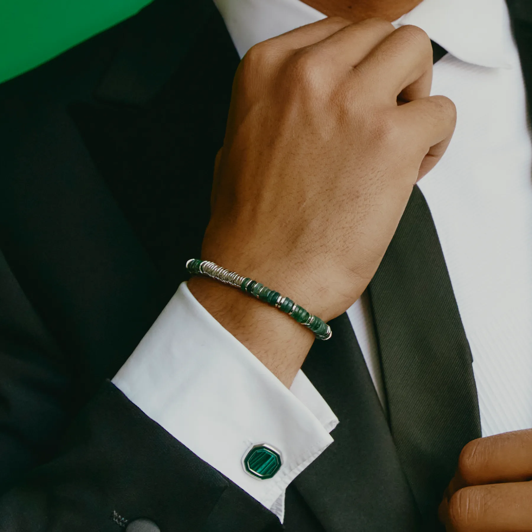 Constellation Bracelet In Rhodium Plated Silver and Moss Agate