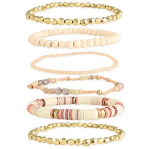 Creamsicle Gold & Peach Bead Stretch Bracelet - Set of 6