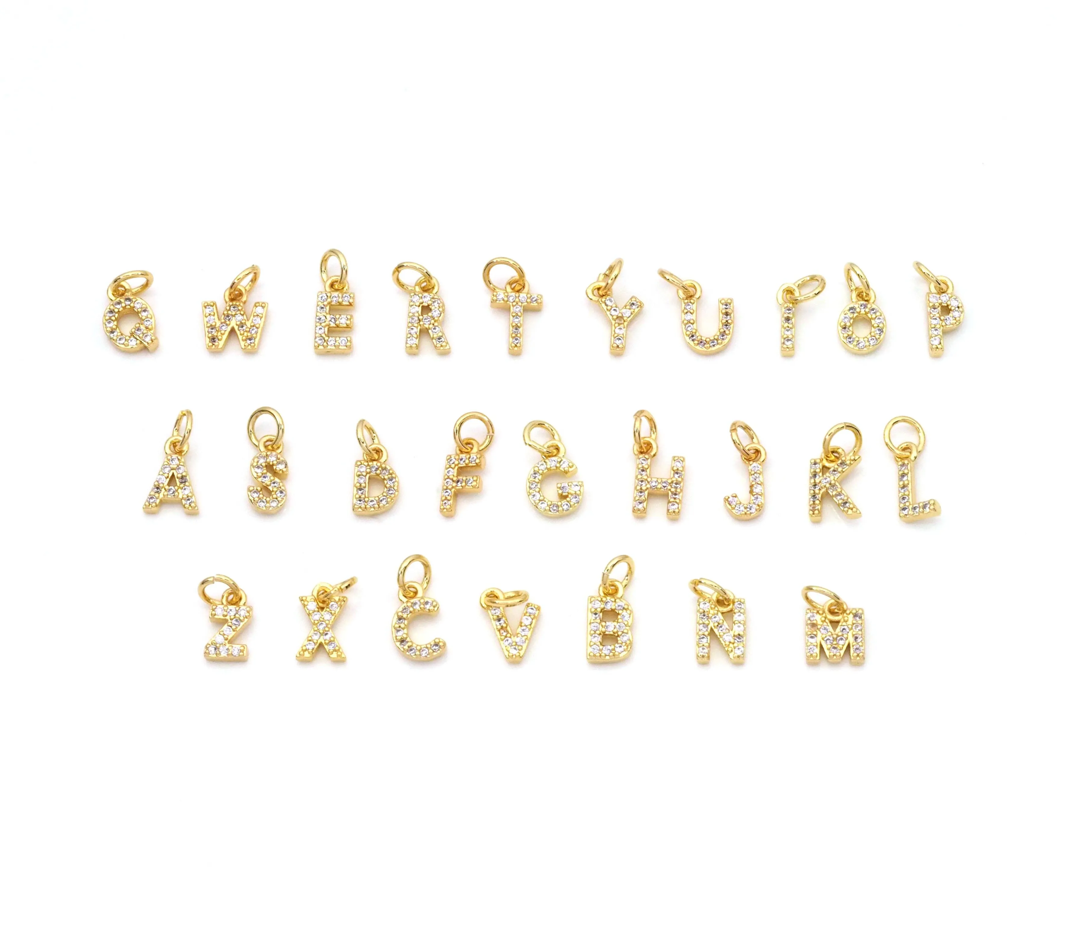 D Cute Gold CZ Initial Charm, Alphabet Name Letter Charm,sku#LX193