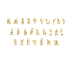 D Cute Gold CZ Initial Charm, Alphabet Name Letter Charm,sku#LX193