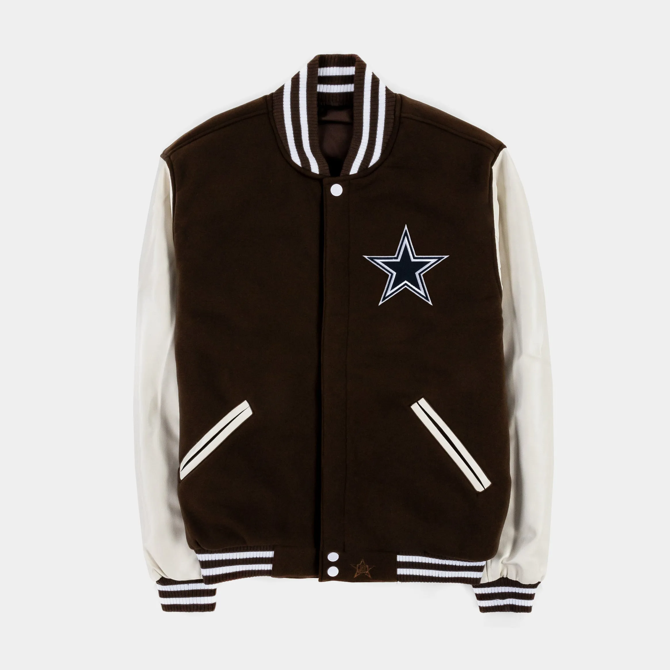 Dallas Cowboys Reversible Letterman Mens Jacket (Brown/White)