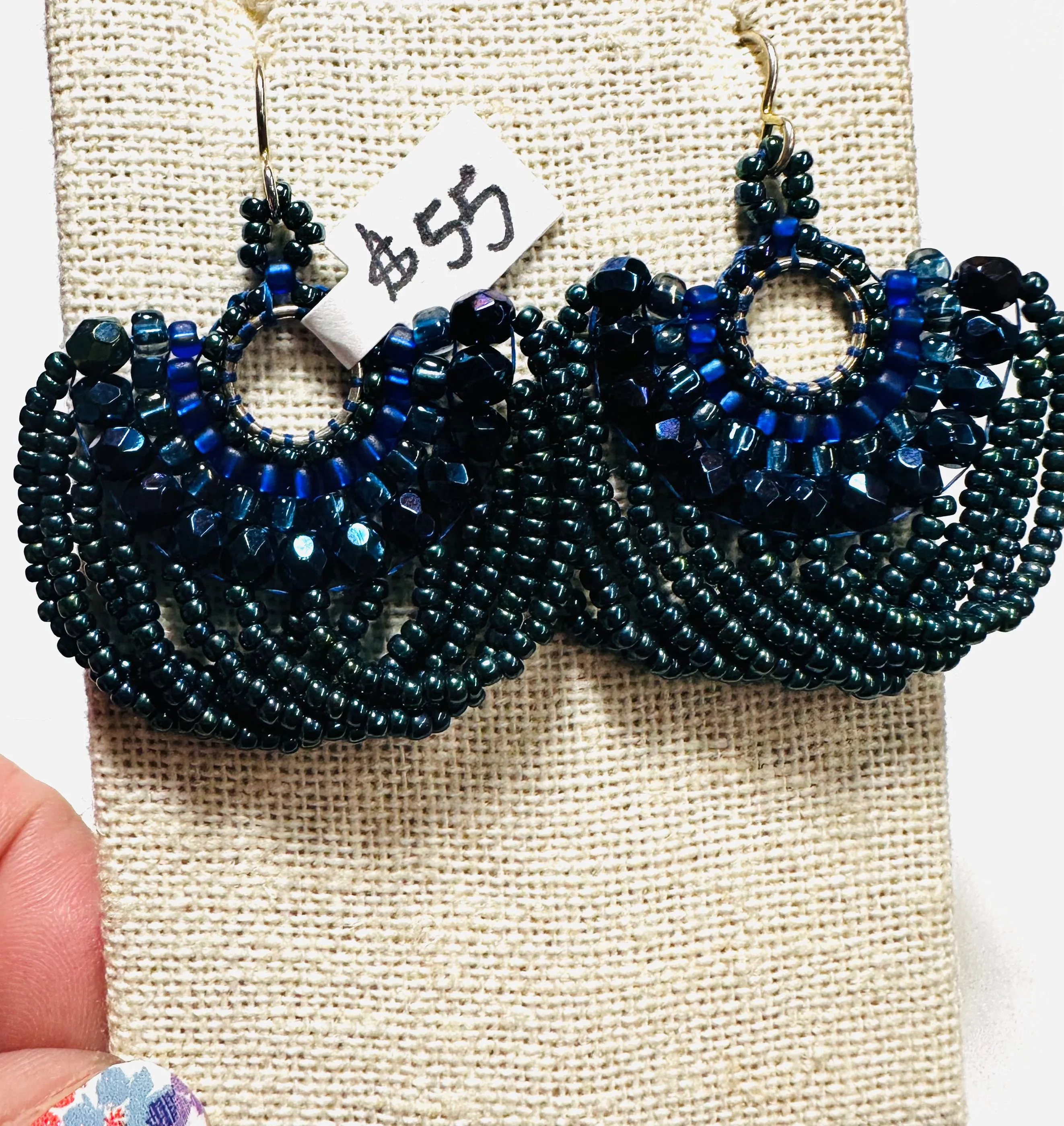 Dangle Hoop electric Blue Earrings, Blue Earrings, Blue Beaded Earrings