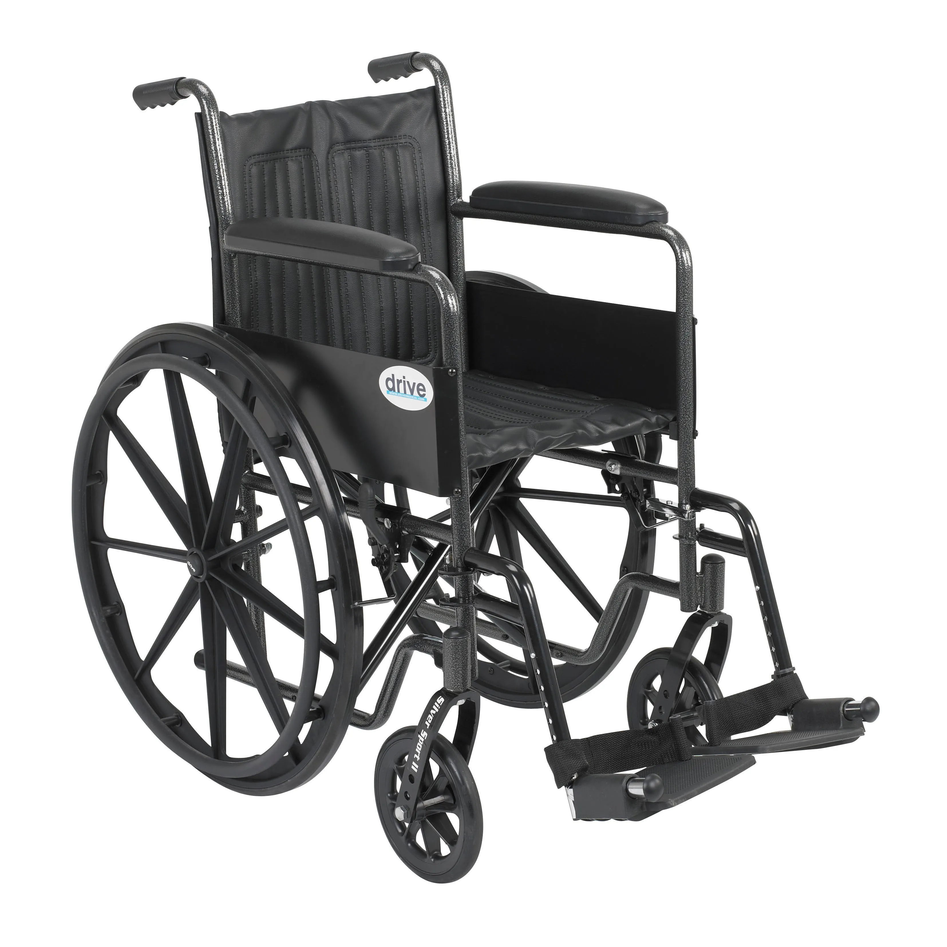 Drive Medical ssp216fa-sf Silver Sport 2 Wheelchair, Non Removable Fixed Arms, Swing away Footrests, 16" Seat