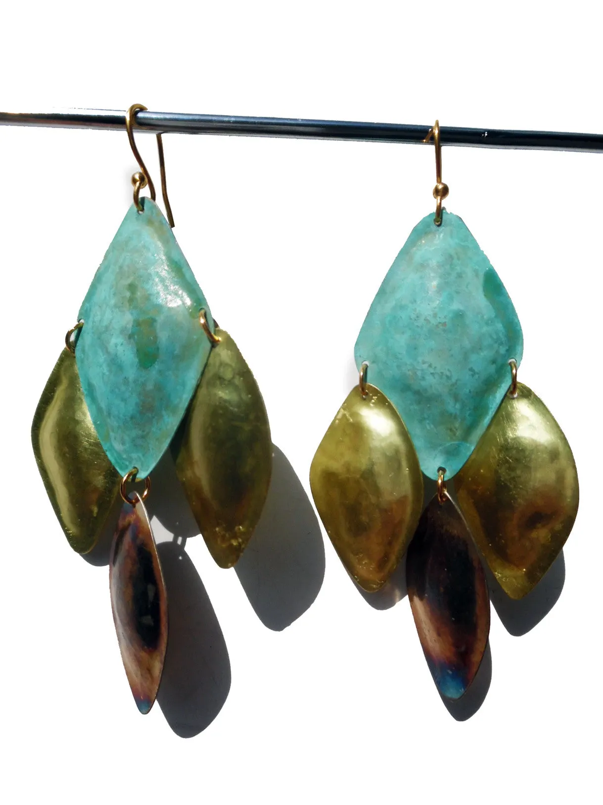 Earrings Diamond Mosaic Patina Gold Copper