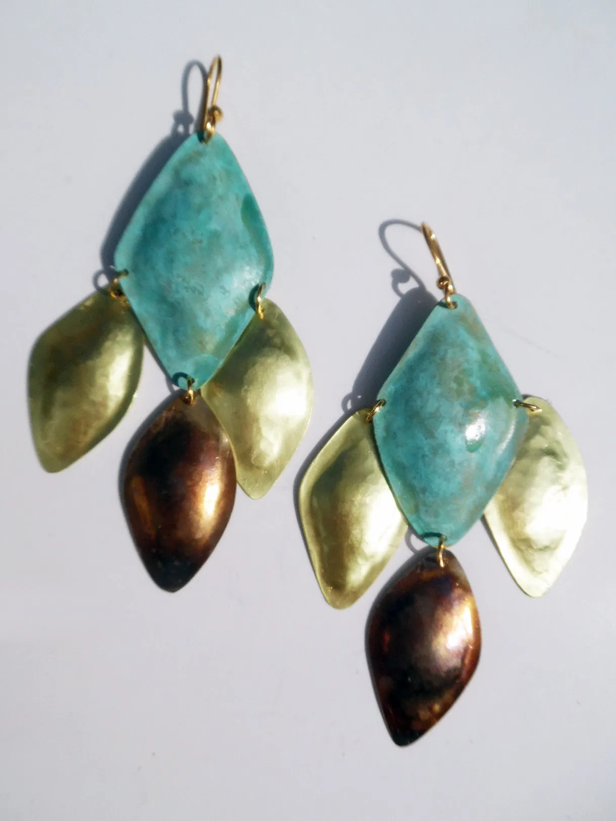 Earrings Diamond Mosaic Patina Gold Copper